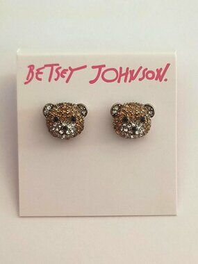 Betsey Johnson Crystal Pave Teddy Bear Stud Earrings